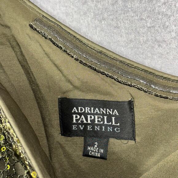 Adrianna Papell One Shoulder Dress Olive Green Lace Sequin Formal Gown Size 2 - Picture 3 of 9